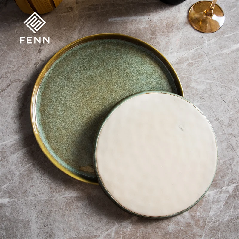 FENN European modern style hotel round dish pasta salad plate hotel reactive glazed ceramic plates custom tableware for home