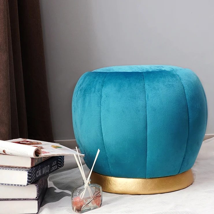 Customized Living Room Stool Velvet Round Pouf Ottoman Bedside Ottoman Space Saving Chair with Ottoman