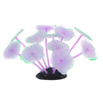 Purple Glowing Effect Aquarium Decor Ceramic Coral Plants and Silicone Mushroom Stocked Fish Tank Ornament