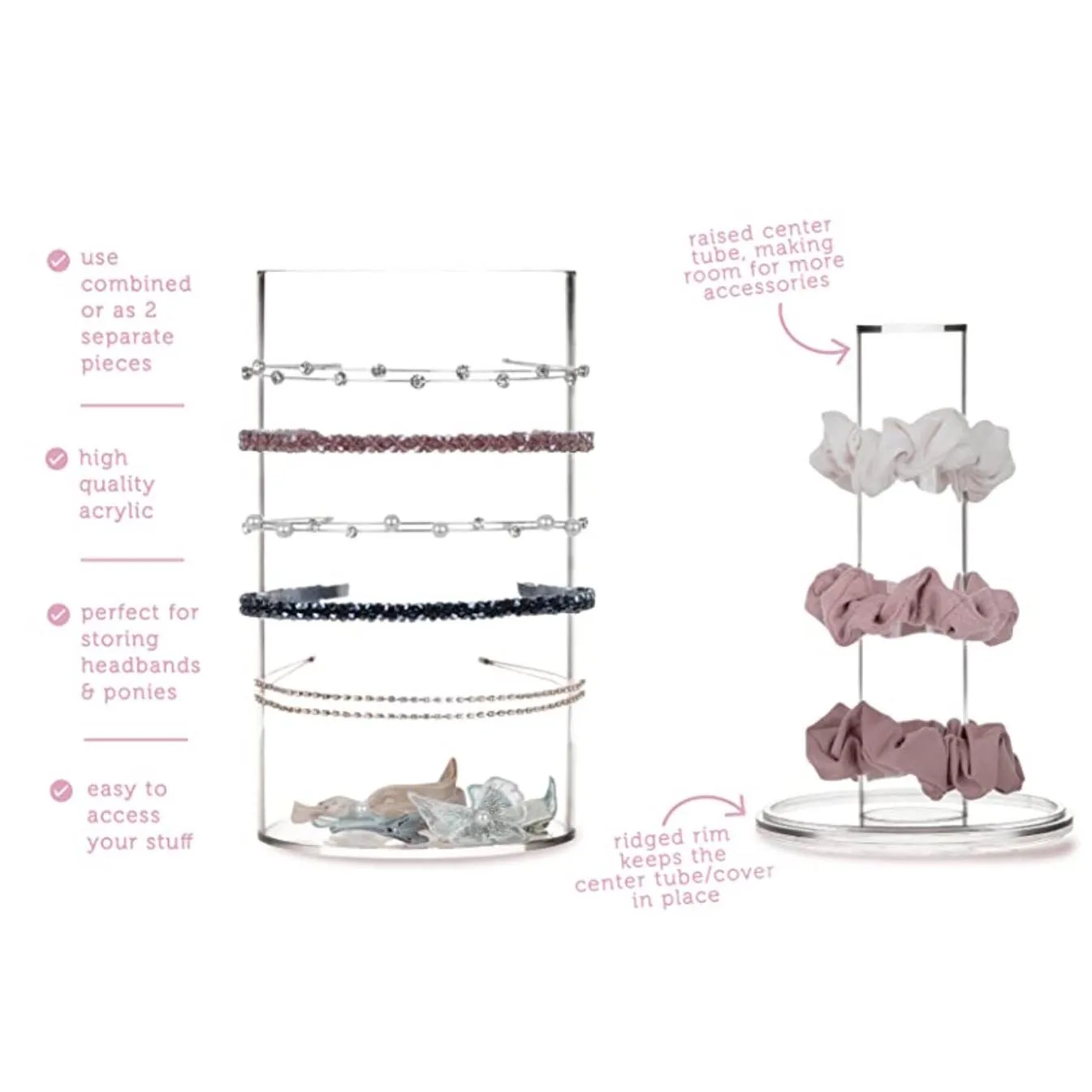 Multi-Functional Clear Acrylic Organizer for Hair Accessories Headband and Scrunchies Holder