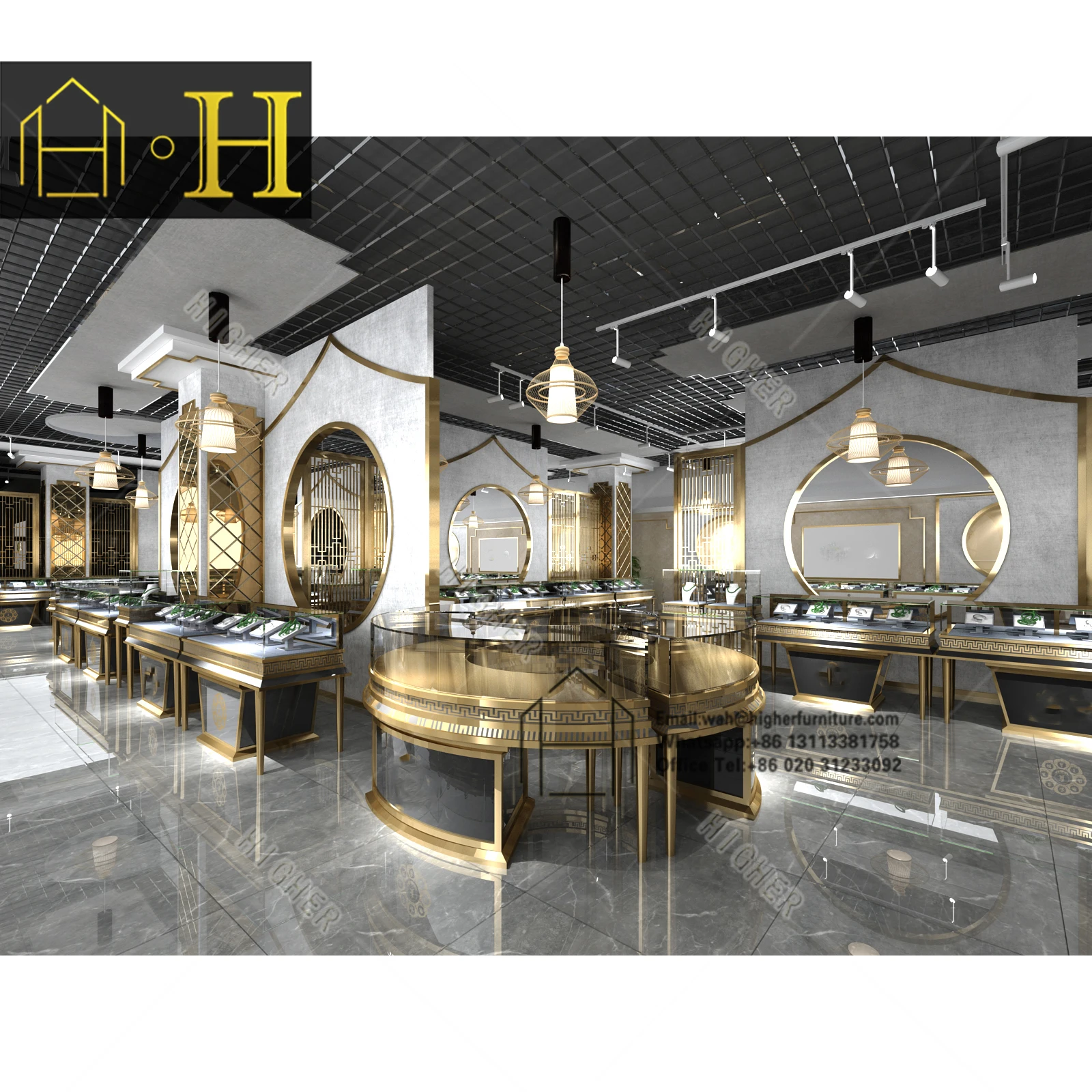 Multifunction Gold Jewellery Shop Interior Design Jewelry showcase for ...