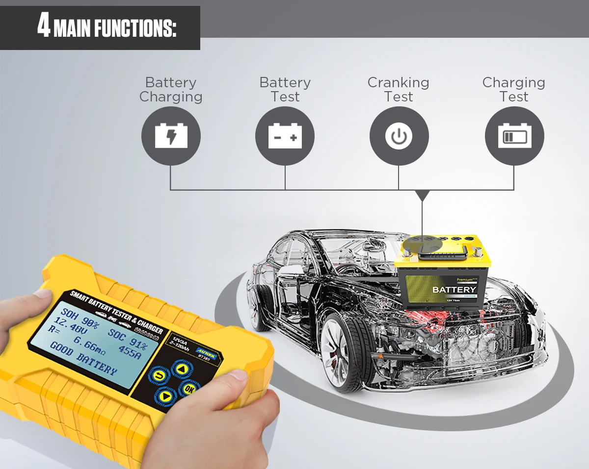autool bt380 12v汽車電池測試儀和汽車電池充電工具汽車電瓶檢測儀