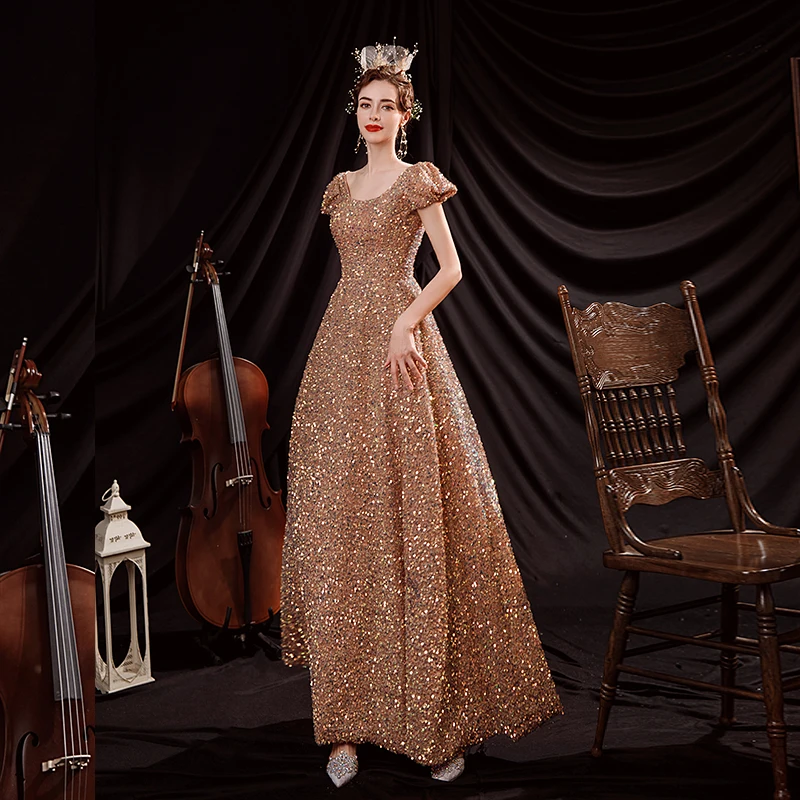 open lace back dress Mermaid Long Sleeve Rose Gold Sequin Dress main image 0
