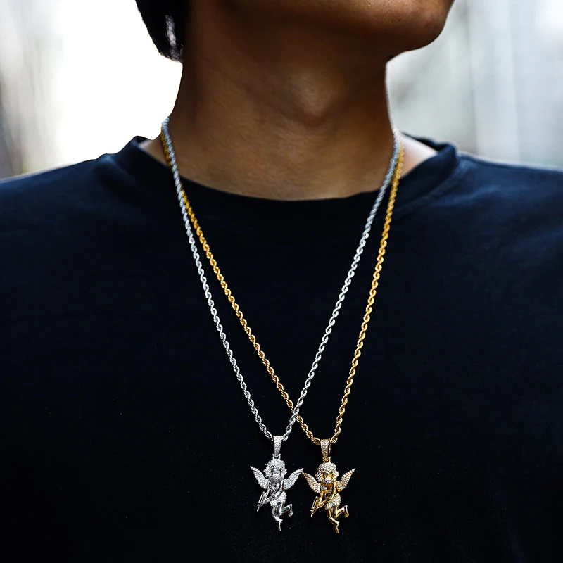 Hip Hop Angel Zircon Pendant Gold 