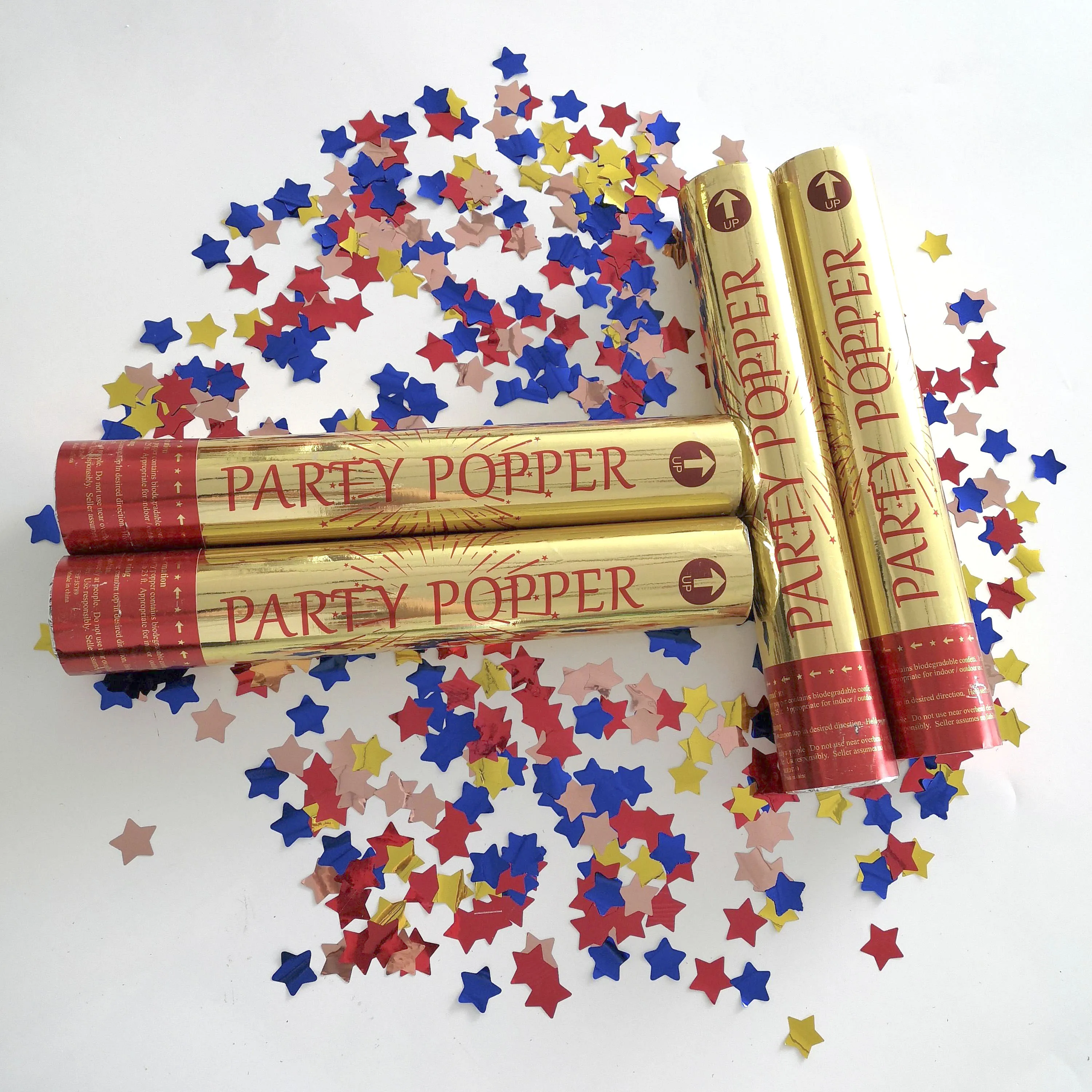 Custom High Quality Confetti Cannons Compressed Air Metallic Heart Star