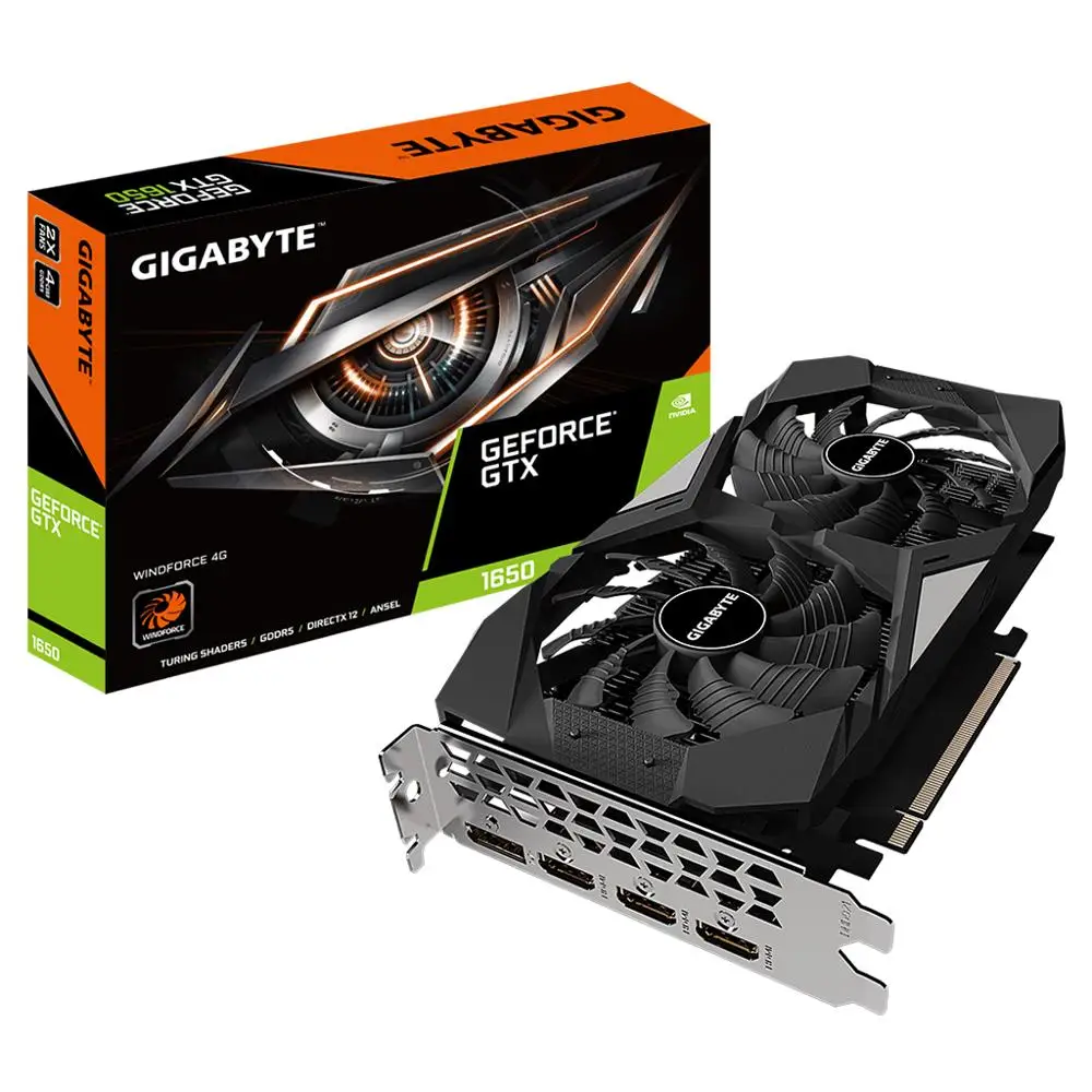 Игровая Видеокарта GIGABYTE NVIDIA GTX 1650 WINDFORCE 4G с 4Гб GDDR5 128-битным интерфейсом памяти (GV-N1650WF2-4GD)