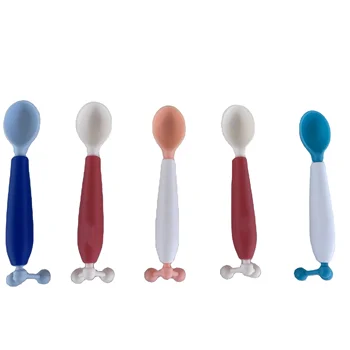 Rotation Spoon Wholesale Pink Blue Soft Silicone Feeding Tableware Silicone Baby Spoon