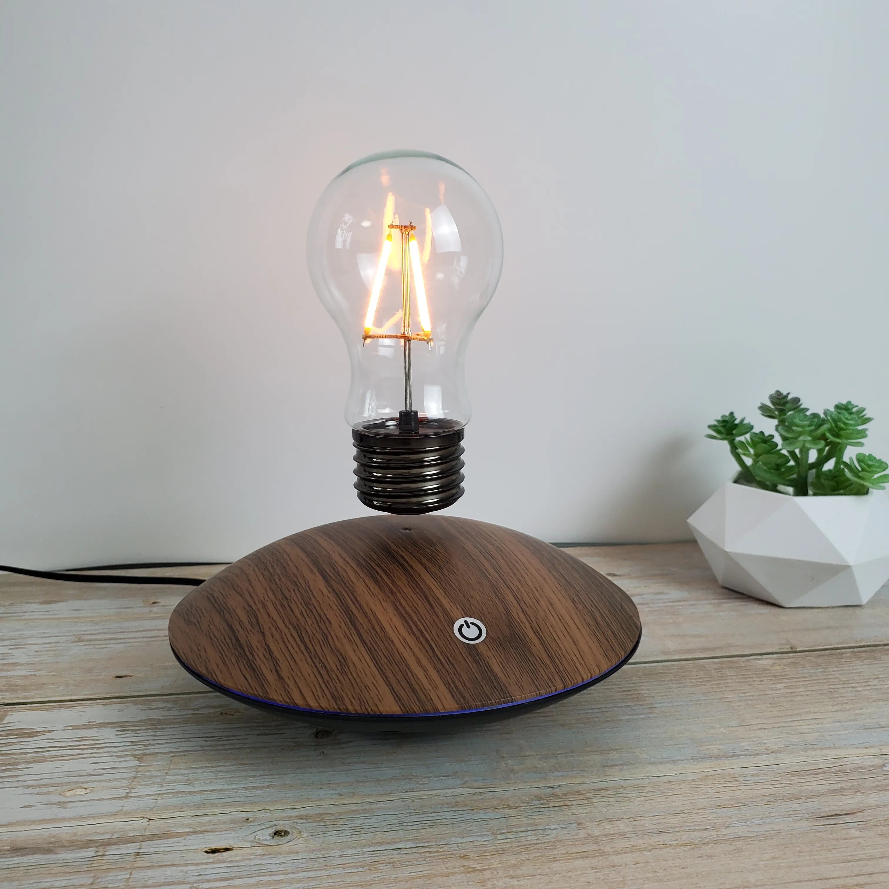 Levitating Light Bulb Rotating Floating Bulb Wood Table Lamp Unique ...