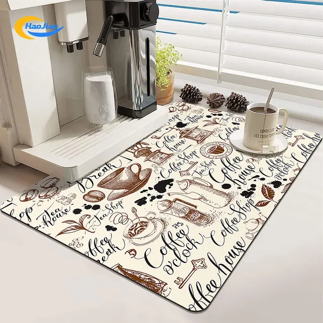 Coffee Bar Mat Hide Drying Mat with Waterproof Rubber Backing Coffee Bar Accessories Coffee Mat