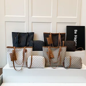 3 in 1 Set 2026 Luxury Ladies PU Leather Tote Bag Messenger Bag Chain Women's Handbag with Zipper