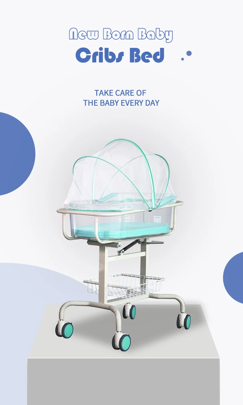 Bdb07 Steel Coated Movable Hospital Baby Crib Bed Transparent Grp