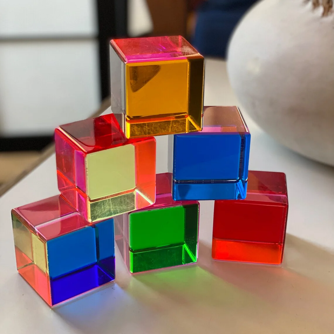 Neon Acrylic Cubes Blocks Smooth Appearance Baby Learn Color Light Shadow Stacking Toys Building Blocks Bright Clear Block