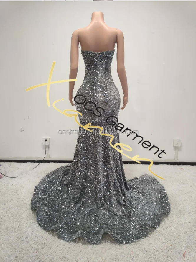 Ocstrade Handmade Off-shoulder Crystal Beaded Rhinestone Maxi Evening Dress Ocstrade Handmade Off-shoulder Crystal Beaded Rhinestone Maxi Evening Dress