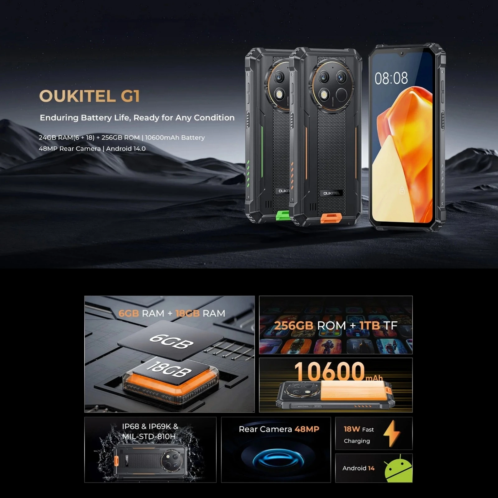 Wholesale Oukitel G1 Rugged Phone - 6GB+256GB Android 14