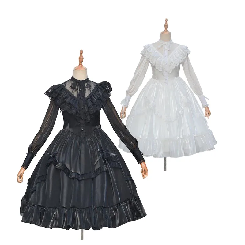dresses to wear with boots Lolita Black White Vintage Gothic Style Dress main image 1