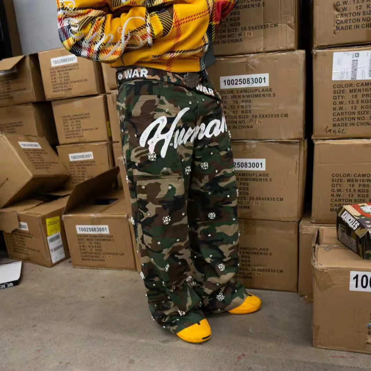 Designer Vintage Casual Winter Work Pants Men Baggy Carpenter Cargo Double Knee Oversized Lightweight Breathable Camouflage