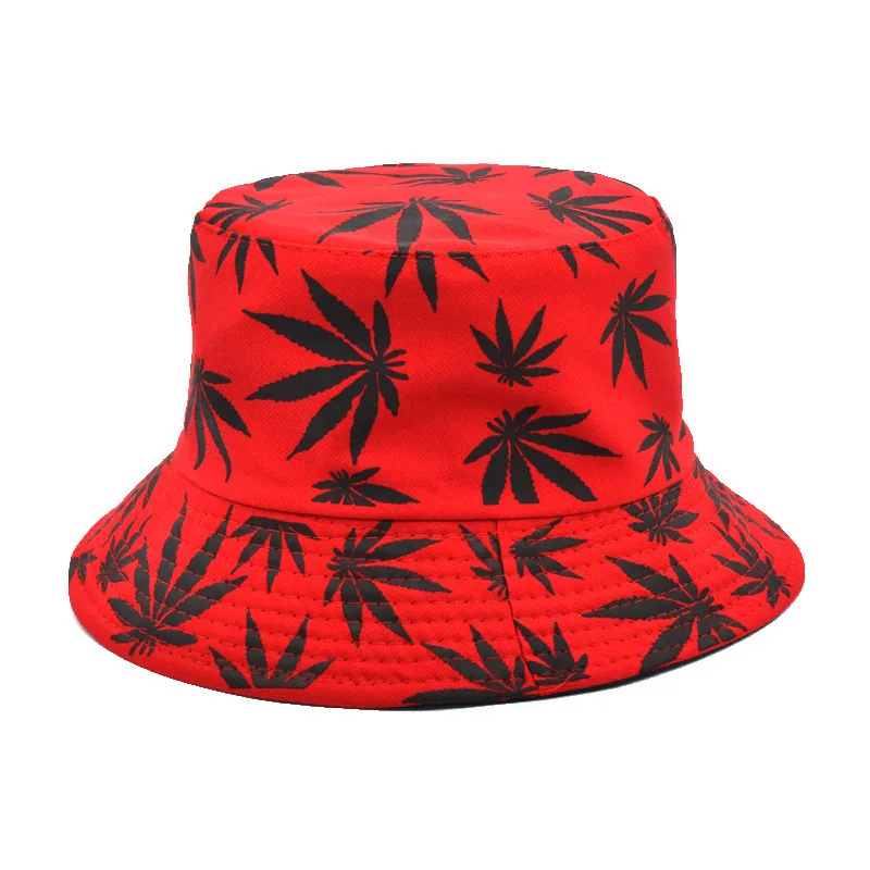 Custom Maple Logo Printed Bucket Hat Outdoor Cotton Wide Brim Leaves Weed Bucket Fisherman Fashion Hat
