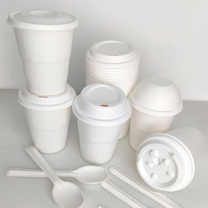 Tea Mugs With Lids Bagasse Paper Cover To Go Coffee Cup Lid