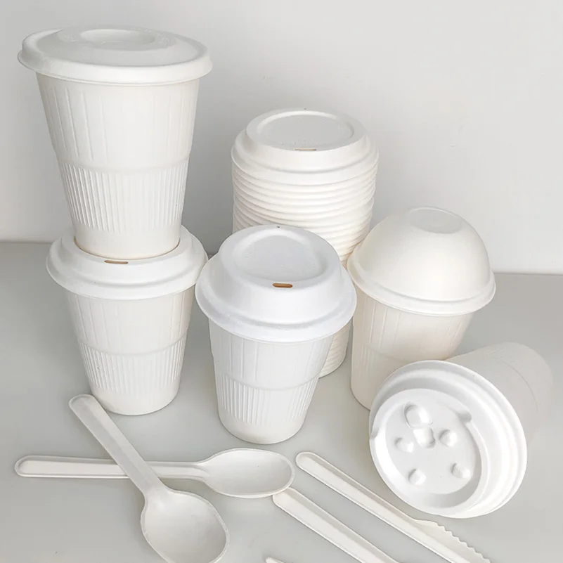 Flip Coff Cup 115mm Fiber Pulp 80mm Bagasse Dome Lids Compostable Paper Lid