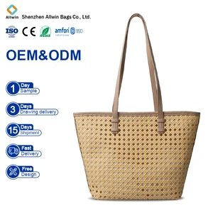 Rattan Tote Bag Luxury Gift Packaging Women Large Capacity Eco Friendly Custom Print Logo for Shopping Promotional Events