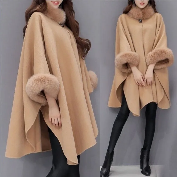 Cappotto di lana da donna invernale caldo e avvolgente di qualità Selg con collo in pelliccia_voghion.com