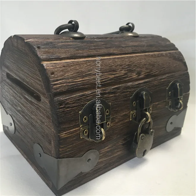 Antique Kids Pirate Treasure Chest Toy Box Unfinished Curved Top Wood