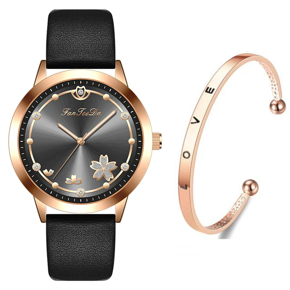 6207 Luxury Quartz Ladies Wrist Watches Leather Band Set