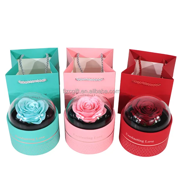 Soap Eternal Preserved Rose Acrylic Round Cylinder Jewelry Gift Box For Necklace And Ring Decorative Mothers Valentine's Day