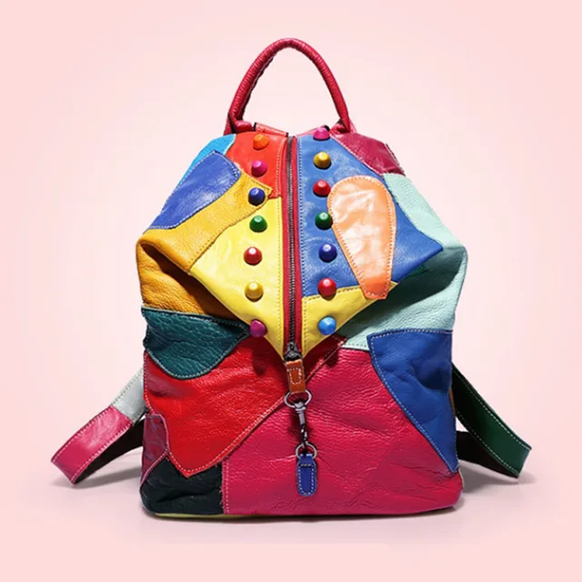 Stylish Vintage Women's Genuine Leather Backpack Custom Cowhide Casual Bag Waterproof Handheld for Outdoor Travel Laptop Use