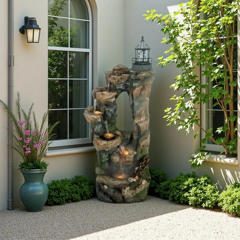 Fontana A Ruota Ad Acqua Per Giardino - Doppia Ruota, Design Feng Shui | Per Bonsai, Acquari E Giardini Rocciosi