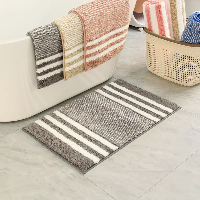 Custom Fluffy Soft Plush Stripe Shower Carpet - Quick Dry