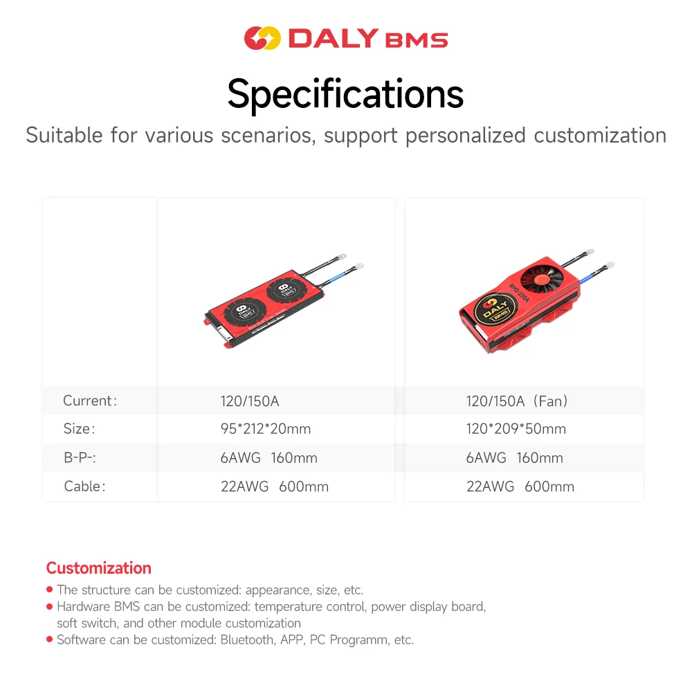 Daly Smart Bms Rs485 Function Lifepo4 15S 16S Bms 48 Volt 100A 150A Lithium Battery Protection Board For Emergency Power Supply