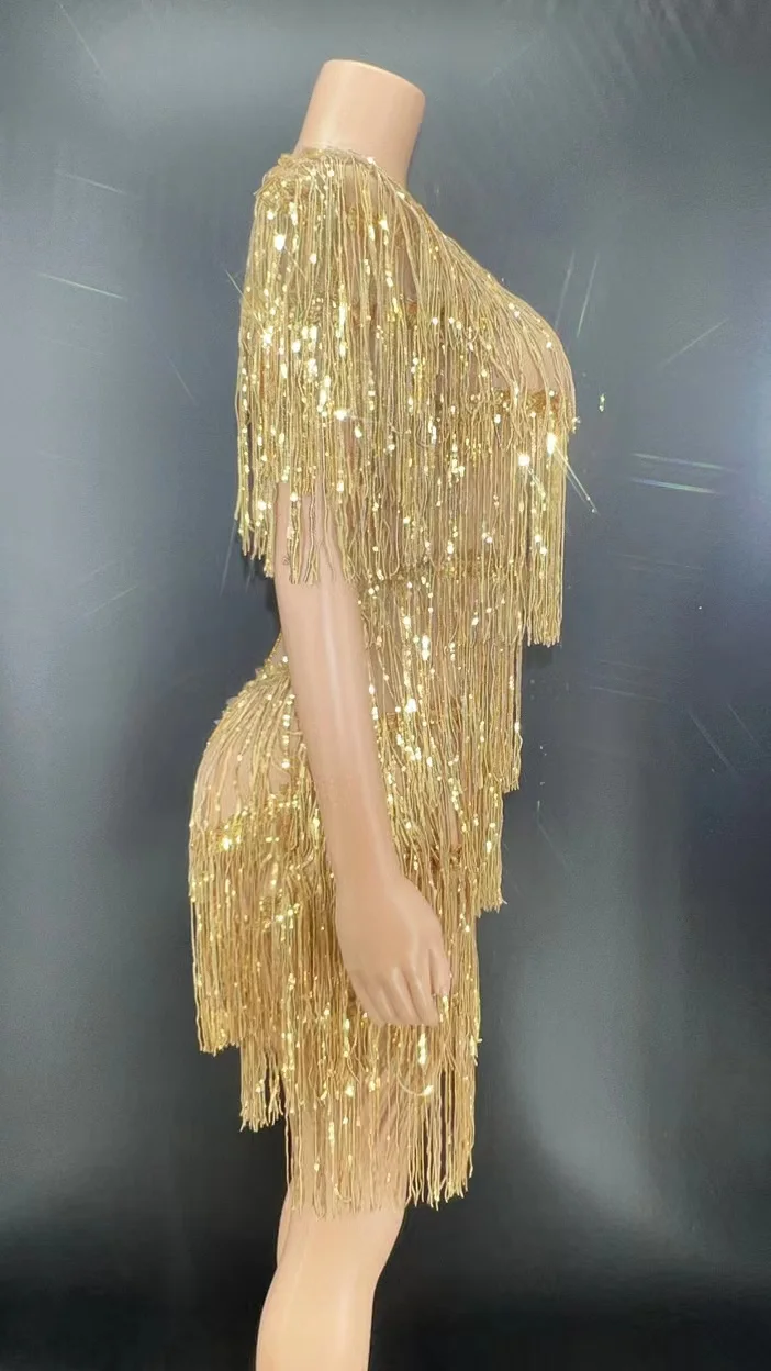 tassel gold dress Beige 1920s Tassel Spaghetti Straps Maxi Dress