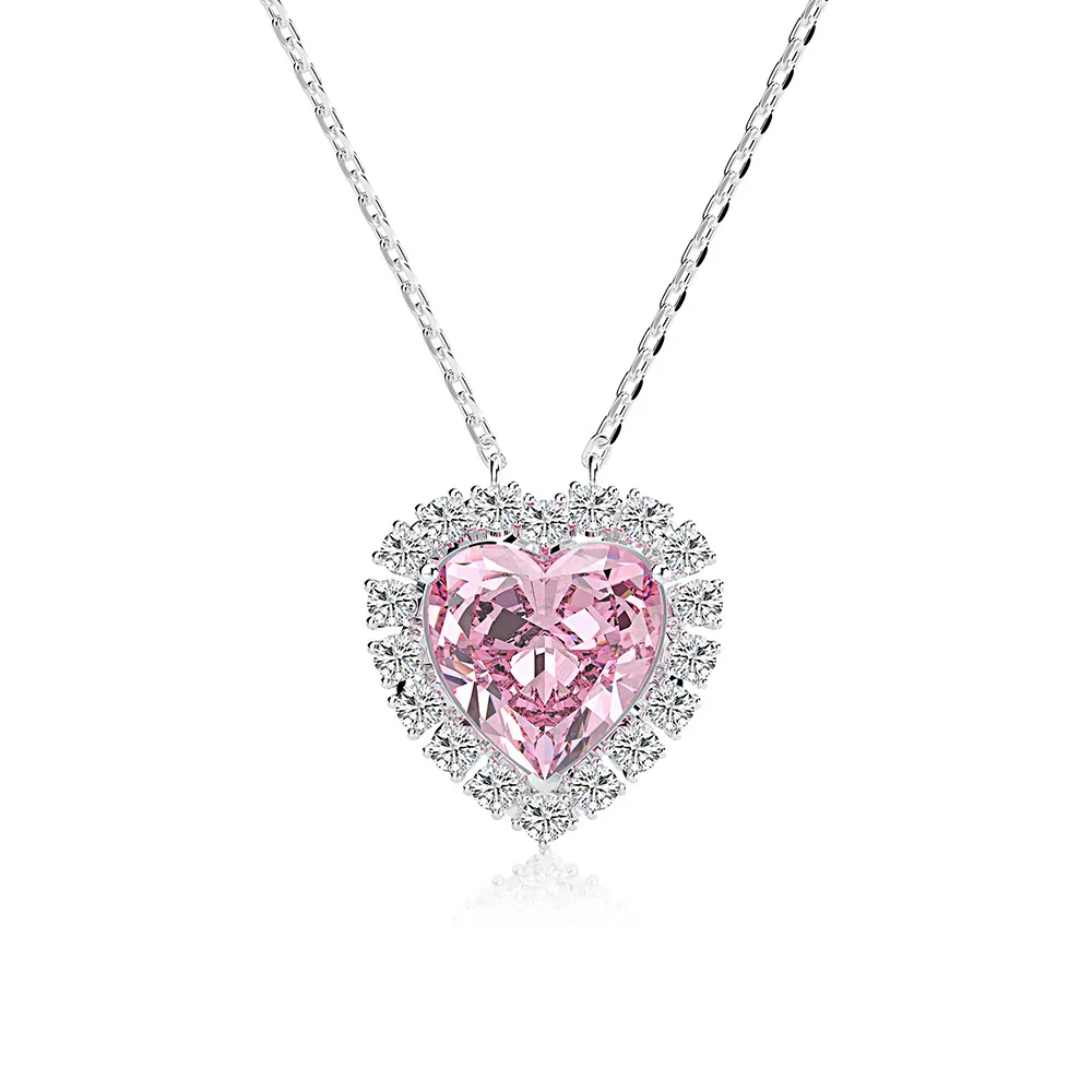 Antique Silver Paperclip Chain LV Pink Heart Necklace – Petals