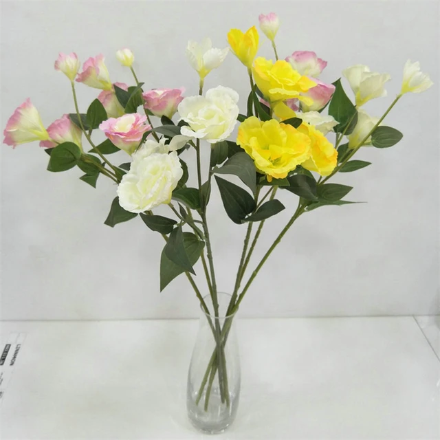 Wholesale artificial 4 heads lisianthus natural like high quality for living room wedding office shop mall decor