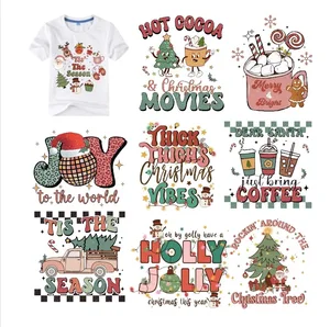 Hot Sale Washable Plastisol Heat Sticker Custom DTF Transfers Logo ScreenPrint Transfer Christmas Sticker Transfers for t Shirts