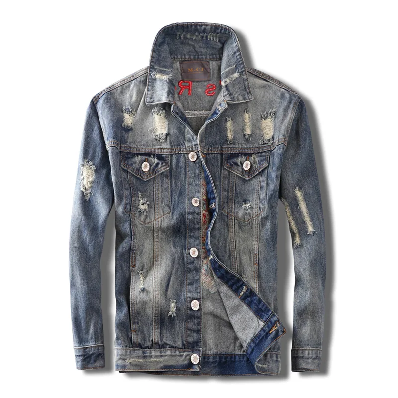 Jean Denim Jackets Men Jeans Men's Denim Vest Skull Men's Denim Coat  Embroidered Retro Washed Jeans