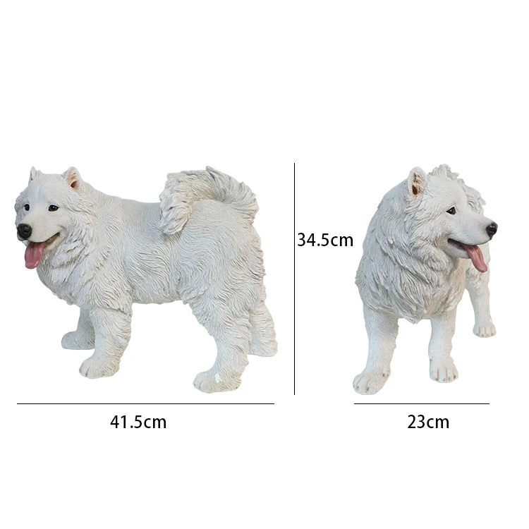 犬の置物屋外ガーデンサモエド犬彫刻等身大リアル樹脂製