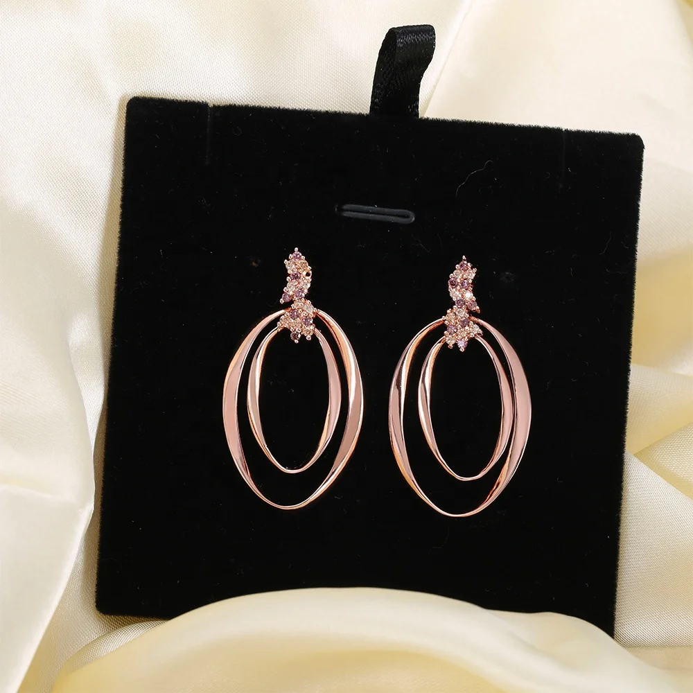 rose gold double hoop 925 sterling silver earrings 5A CZ chunky hoop earrings 55mm hoop earrings