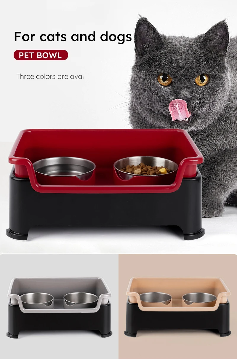 Pet Bowl Stainless Steel Dog Bowl Anti-upset Life  Pet Double Stainless Steel Cat Bowl Wholesale factory