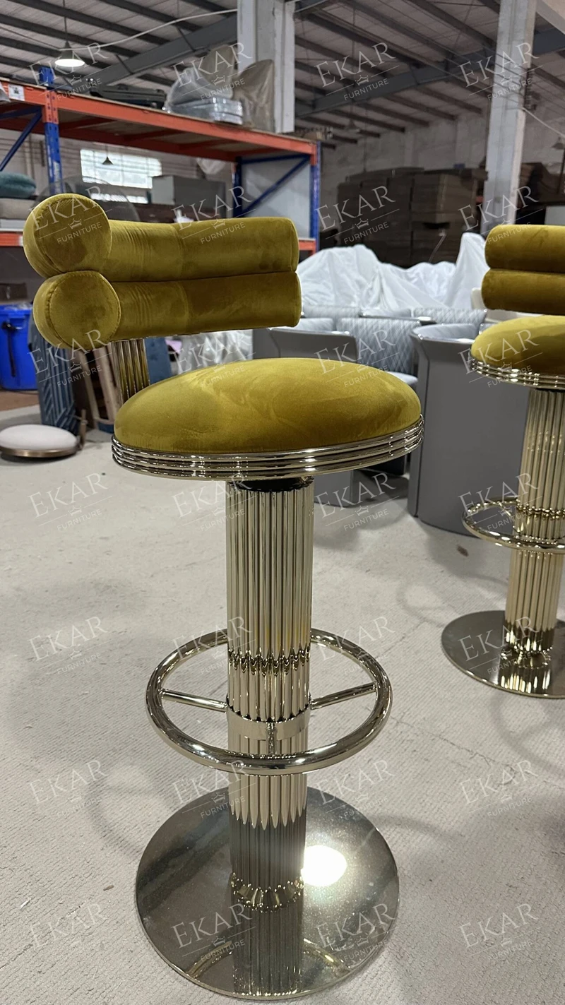 Modern Luxury Crystal Steel Bar Stool Marble Wood Stone-for Kitchen Dining Living Room Hotel Home Bar Restaurant Furniture Use factory