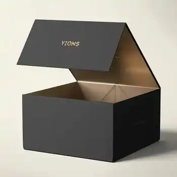 Custom Gold foil Luxury Rigid Folding Black Paper Packaging Magnet closure flap  Cardboard Folding Magnetic Gift Box with Logo