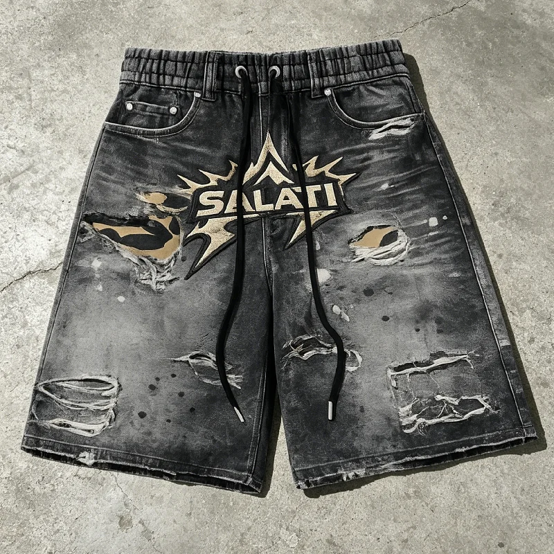 High Quality Print Bermuda Streetwear Distressed Straight Denim Shorts New Design Custom Embroidery Jeans Shorts for Men gallery 2