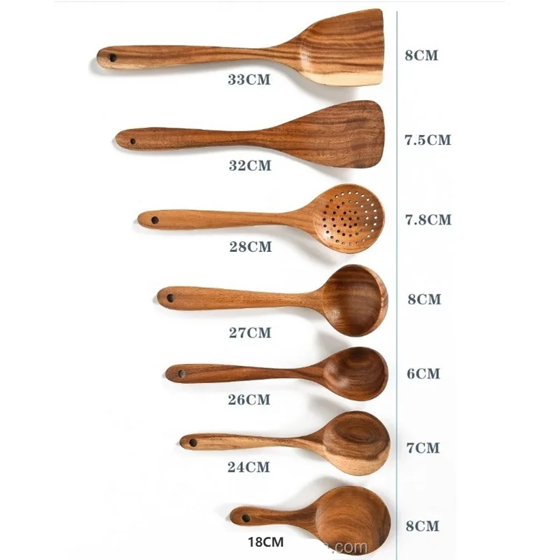 Custom Wholesale Teak Wood Kitchen Utensils Set Wooden Accessories