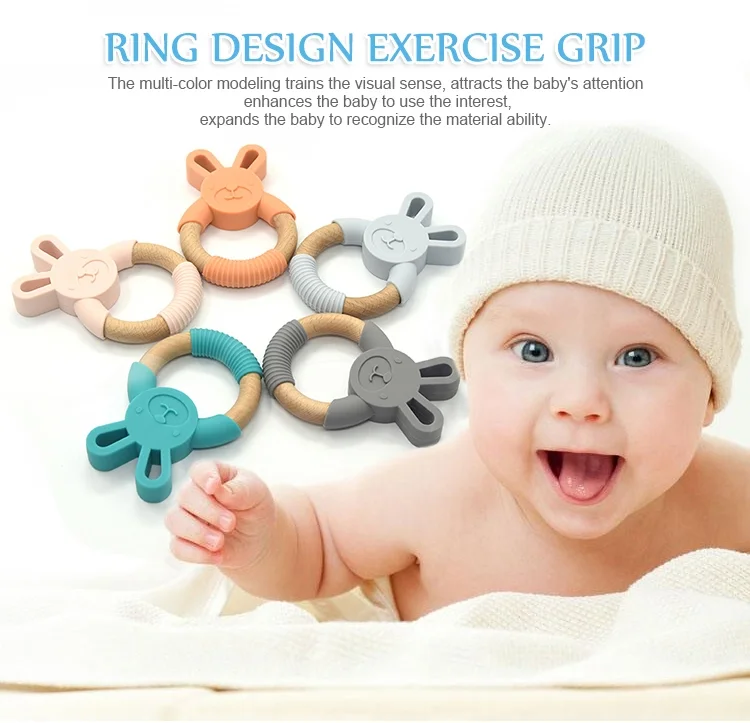 Baby Teether Nursing Accessories Organic Teething Ring Soft Toy Silicone Teether With Funny