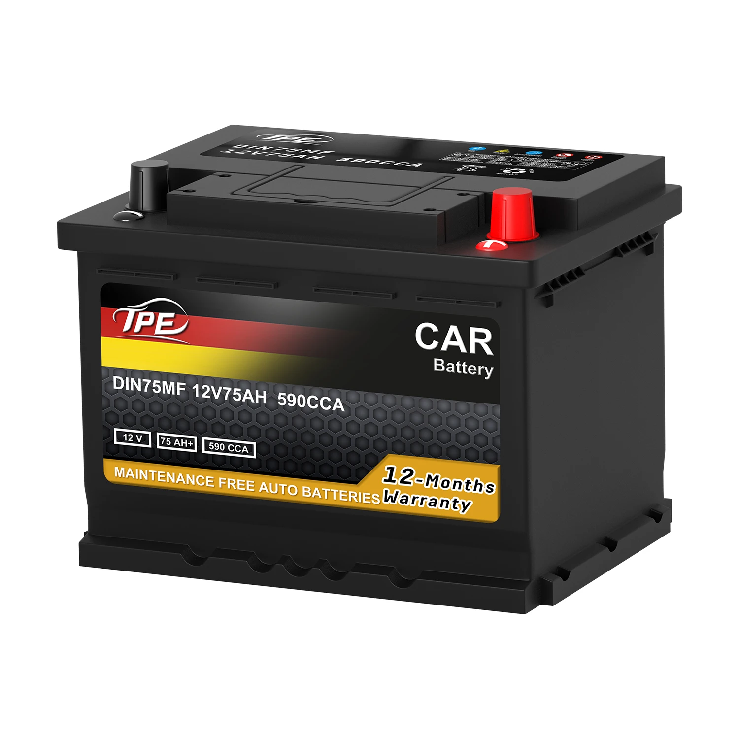 DIN75 MF 12V75AH Baterías Automotrices Libres de Mantenimiento Batería de Coche AGM de Ácido Plomo