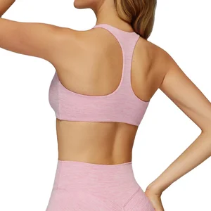 Solid Color V-neck Design Gym Sports Bra Four-dimensional Elastic Back Detachable Chest Cushion Yoga Sport Bra Front With Logo