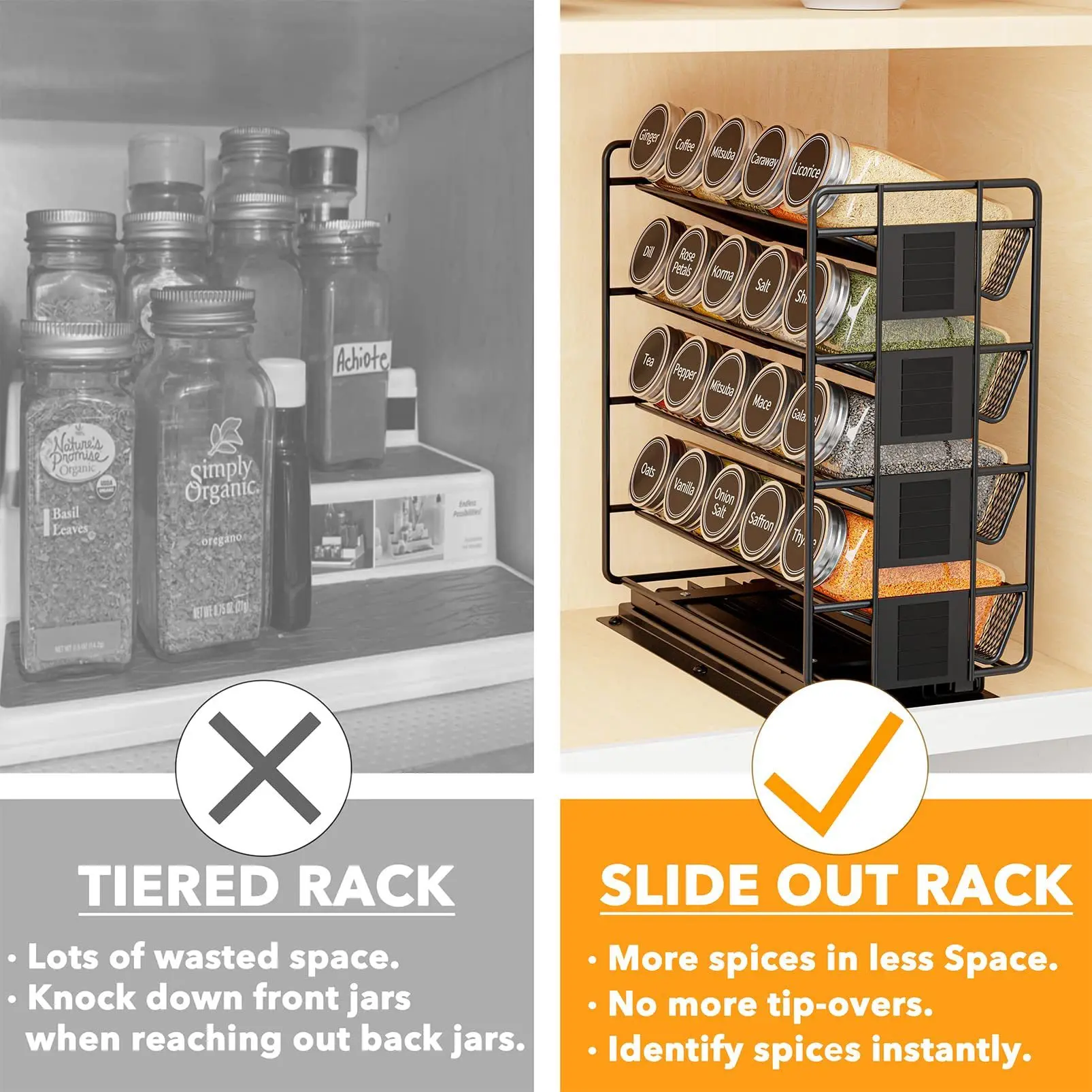 Kitchen Slide Spice Rack Countertop Stand Multi-layer Metal Kitchen Cabinet Storage Rack Removable Spice Bottle Rack