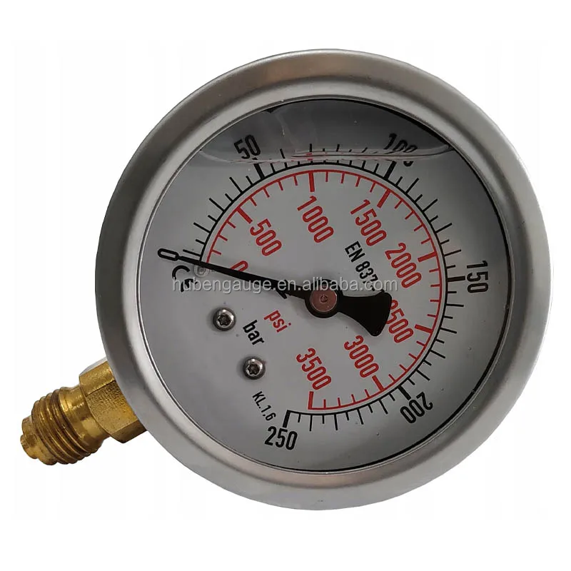 4" Oil Filled Pressure Gauge - Stainless Steel Case, 1/4 NPT, Center Back Mount, 0-160 PSI - DuraChoice
