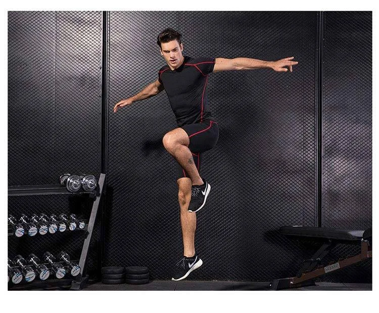 product b103 customizable mens heavyweight compression gym top high quality plaid print plus size workout shirt for summer sports-1